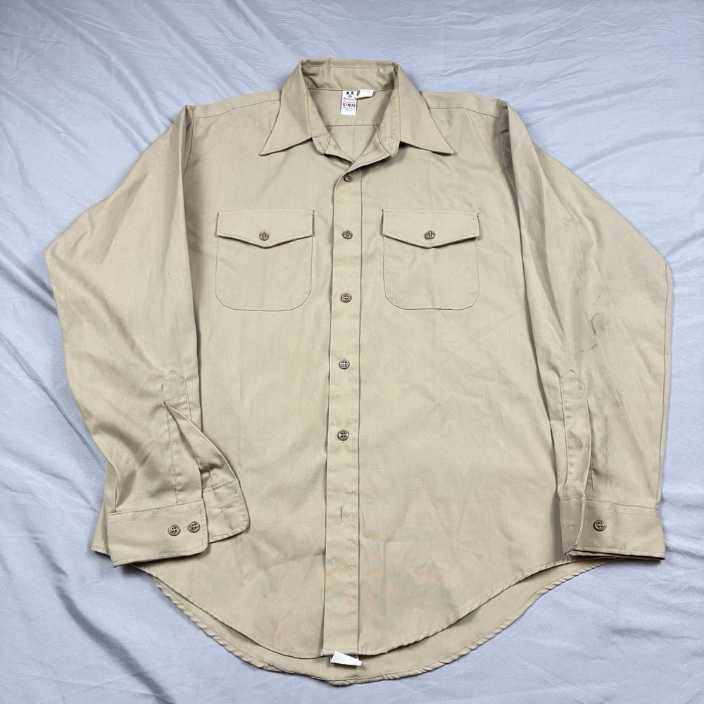 Flying Cross Mens Poly Cotto Long Sleeve Uniform Shirt Tan Size 16.5 35 Poplin